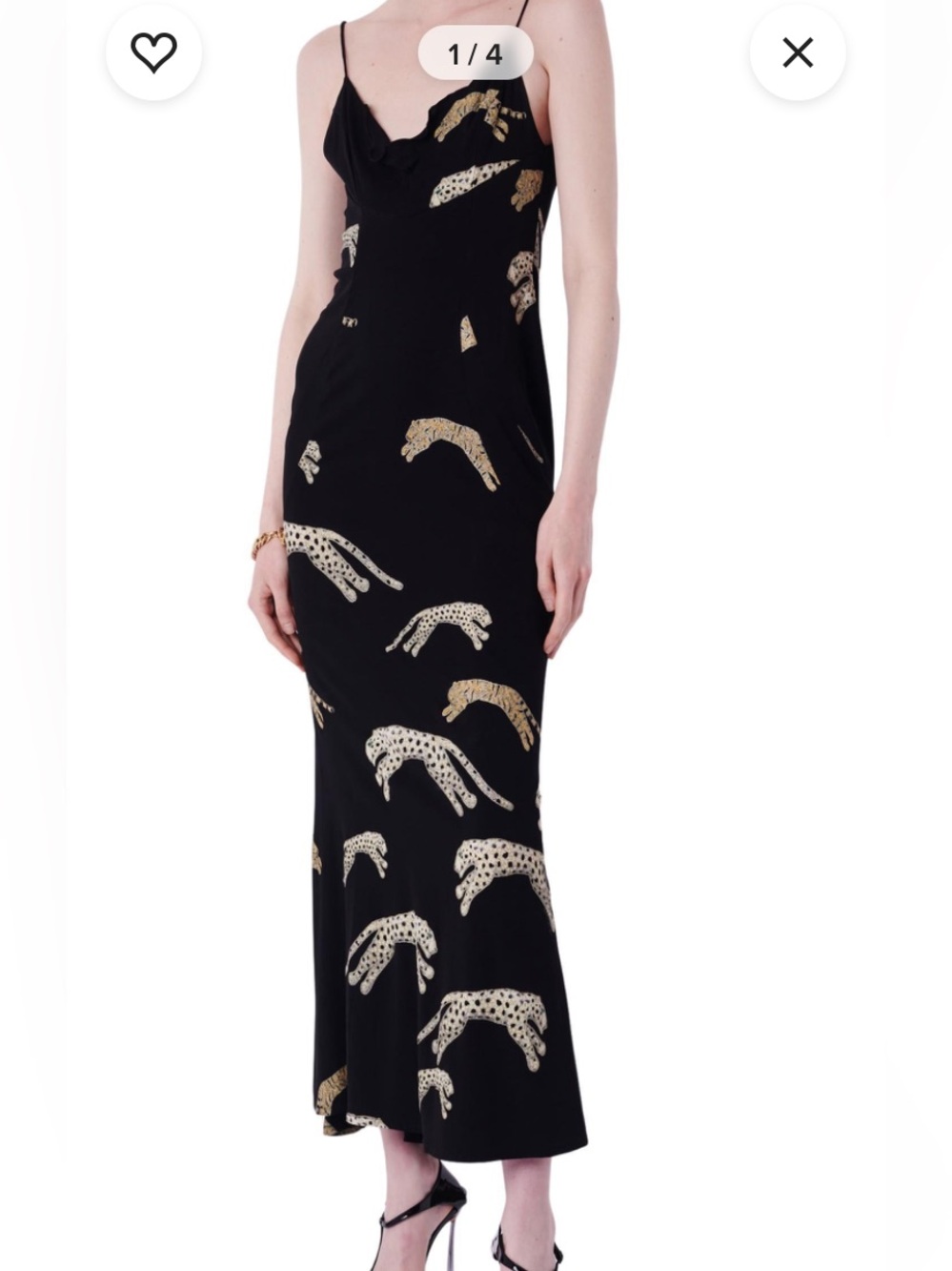 Roberto Cavalli panther Black long Dress with Gold Accents Small Maxi length